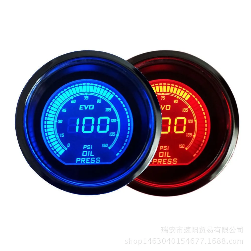 

2-Inch 52 Mm Black And White with Pattern Case Red Double Color with Numbers LCD Display Oil Pressure Gauge Automobile Instrumen