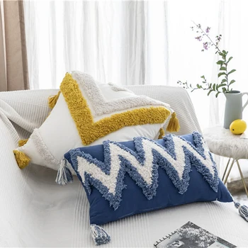 

Morroccan Style Hand-Woven Pillow Cover Super Soft Tufted Square Decor Pillows Bohemia Tassel Cushion Cover For Sofa Chair Car