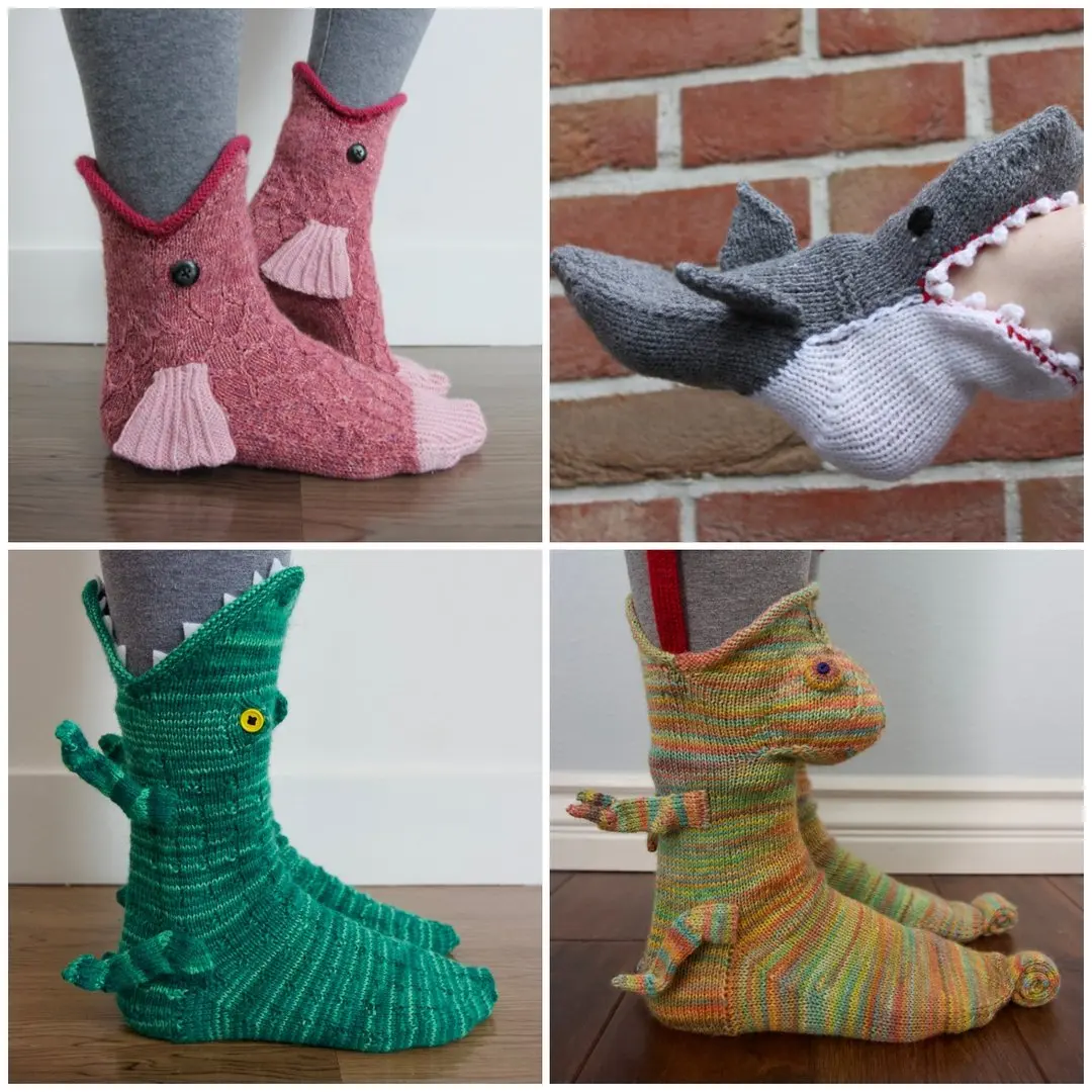 Knit Crocodile Socks Knitted Animal Pattern Carp Shark Chameleon Socks Cute  Unisex Funny Winter Warm Sock Christmas Gift