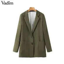 Vadim женский базовый армейский зеленый Блейзер длинный рукав зазубренный воротник карманы однобортное пальто Женские однотонные винтажные Топы CA583