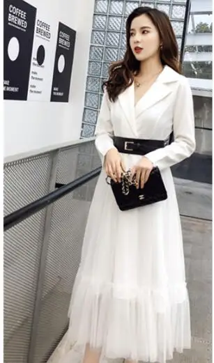 Черное сексуальное Сетчатое платье Летнее короткое элегантное шикарное Vestidos De Fiesta свободное модное повседневное корейское винтажное платье для женщин - Цвет: White long sleeve