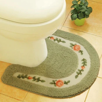 

Pastoral Style Toilet Rug Flower Pattern Bathroom Mat U Shape Toilet Carpets Floor Decor Bath Mat Set Fiber Toilet