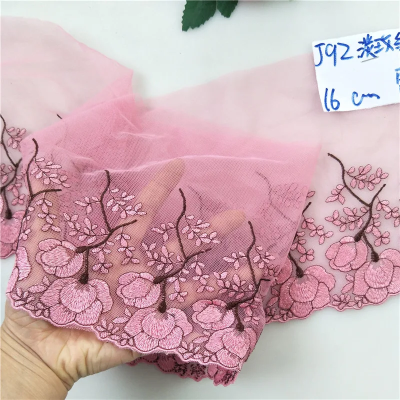 

4Meters High Quality Lace Trim Embroidery Fabric Mesh Tulle Flower Ribbon Guipure Sewing DIY Doll Bra Underwear Cloth 16cm