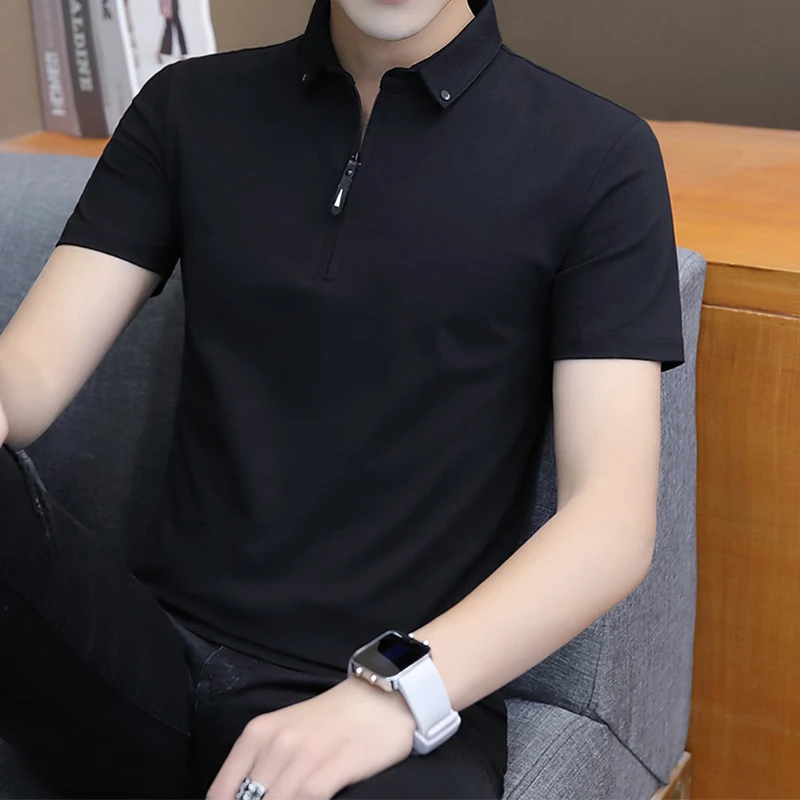 New Polo Shirts Men Summer Cotton Spandex Short Sleeve Solid Korean Style Zipper Men Polos Male Slim Fit Tees Tops G0032 New Polo Shirts Men Summer Cotton Spandex Short Sleeve Solid Korean Style Zipper Men Polos Male Slim Fit Tees Tops G0032