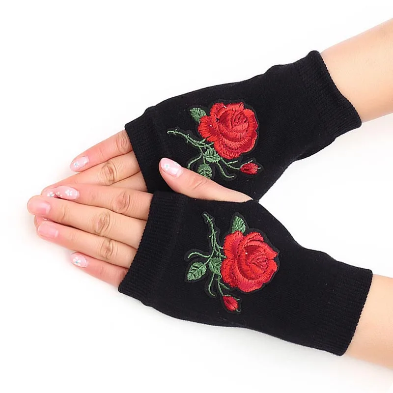 Rhinestone Fingerless Gloves Winter Female Fingerless Gloves Without Fingers Women Warm Winter Gloves Hand Wrist Warmer Mittens