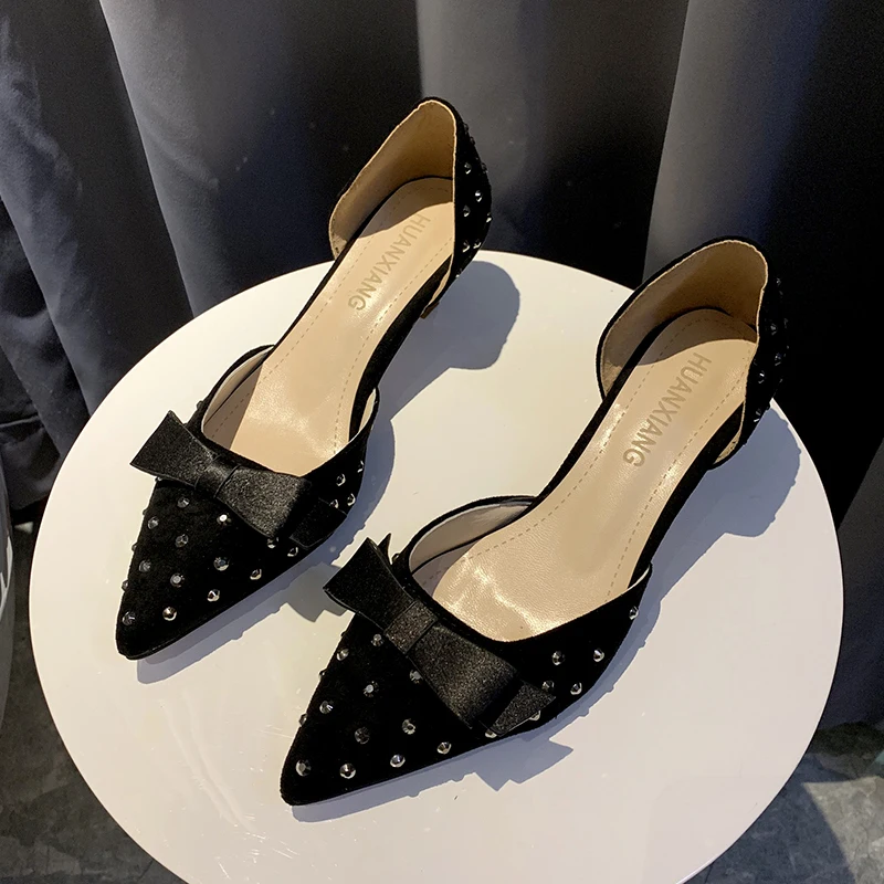 

Women Pumps Fashion Ladies Bow Decoration Princess style High Heels Shoes Woman Pointed Toe Non-slip Plus Size Stiletto U18-97