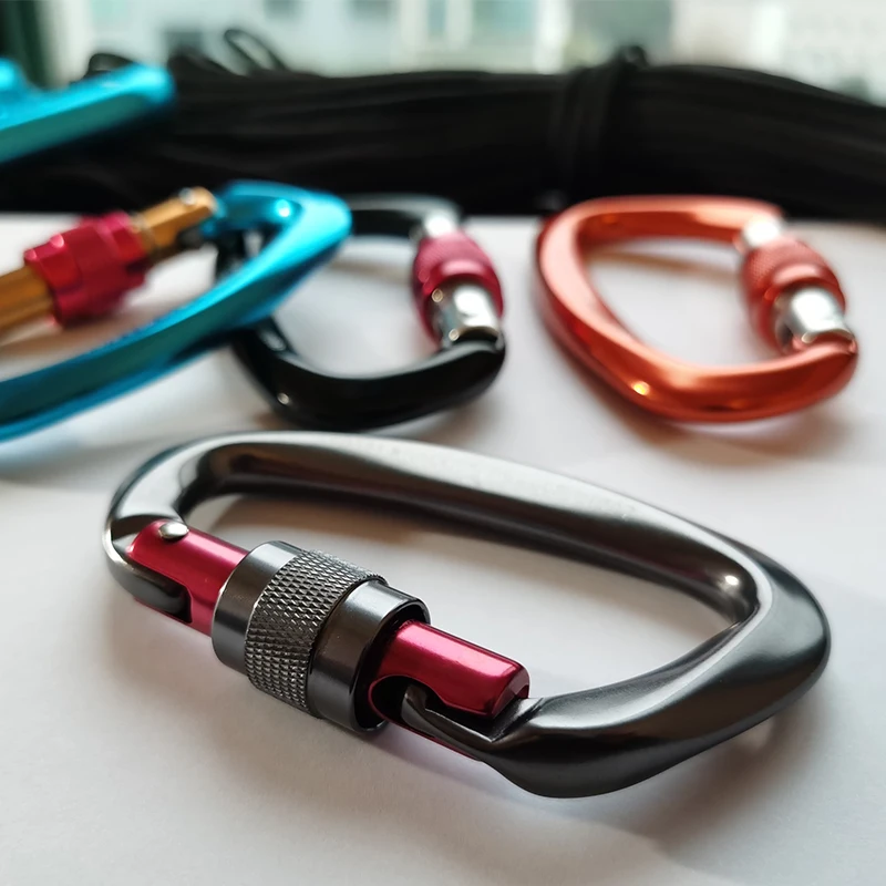 25KN Professional Climbing Carabiner D Shape Aviation Aluminum Safety Lock Outdoor Climbing Ascend Mountaineering Equipment climbing carabiner