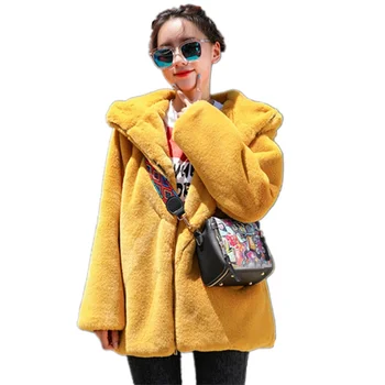 

Winter Women Thick Warm Hooded Faux Fur Coat Female Casual Long Sleeve Rabbit Fur Jacket Short Plus Size Loose Parkas Outerwear