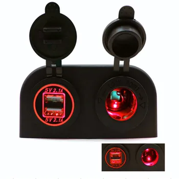 

For Marine Boat ATV RV Vehicle 4.2A Car Dual USB Charger With12V / 24V Cigarette Lighter Panel Red Blue LED Lights