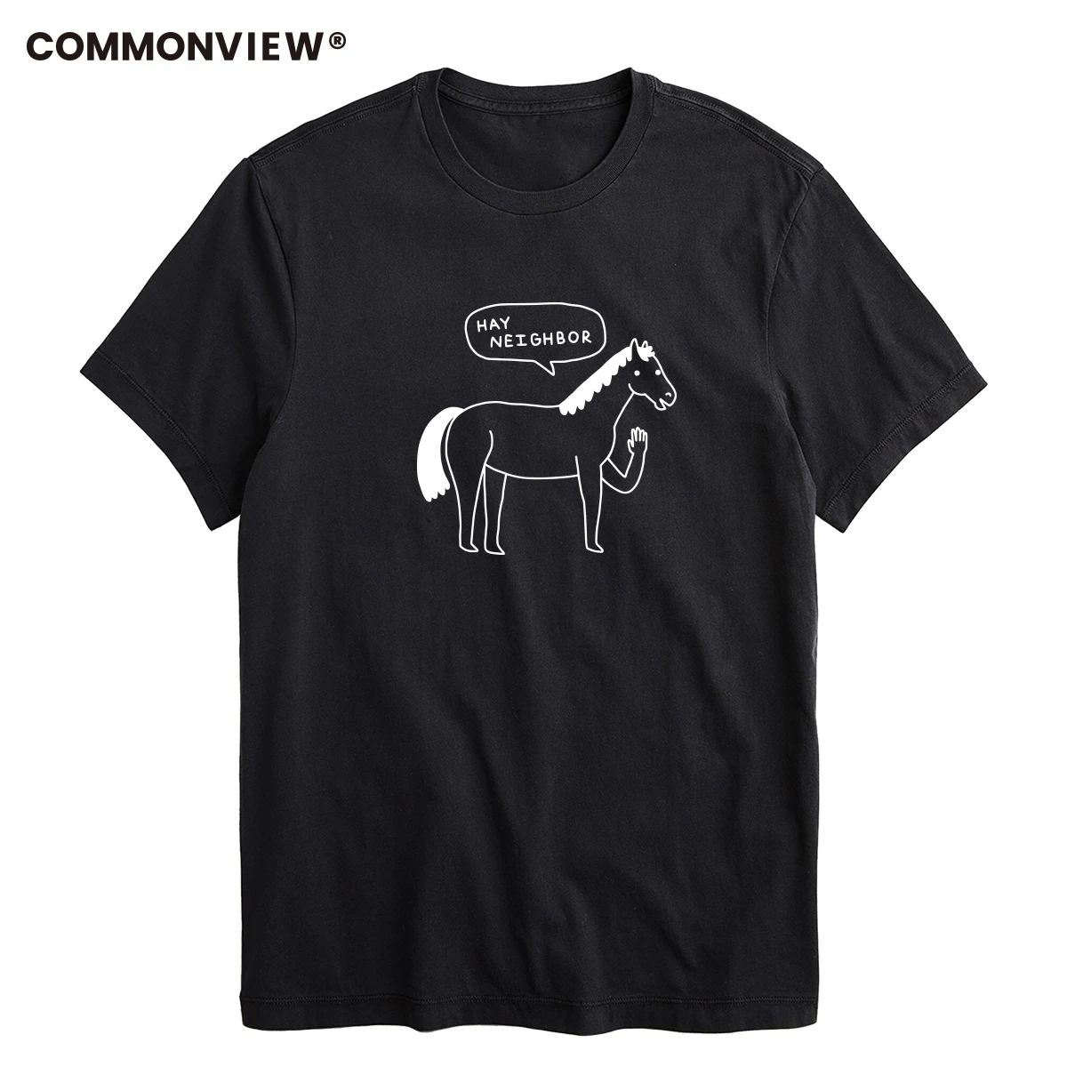 COMMONVIEW 100% cotton short sleeve HAY NEIGHBOR printed funny men Tshirt casual o-neck loose summer T shirt for men tops tees