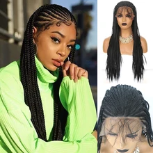 Харизма 13X6 Кружева часть длинные плетеные парики для чернокожих Для женщин синтетический Синтетические волосы на кружеве парик с волосами младенца волосы косы Синтетические волосы на кружеве парик