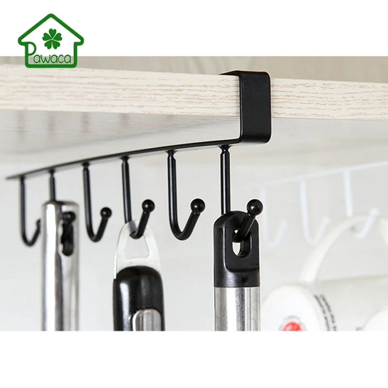 

Multi-functional Kitchen Cabinet Hook Hanger No Trace Nail-free For Kitchenware Colander Belt Clothes 6 Hook Storage Rack Holder