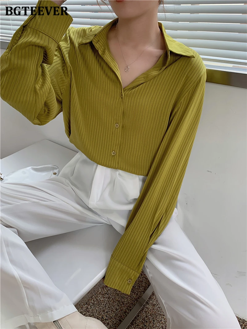 BGTEEVER Office Ladies Striped Women Blouses Tops Full Sleeve Loose Women Shirts Elegant Spring Blusas Mujer 2021