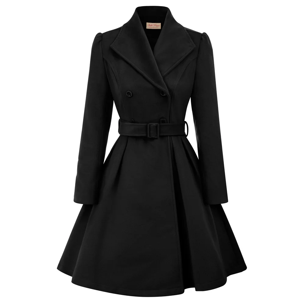 Belle Poque Women's Double Breasted Dress Coats Winter Trench Jacket