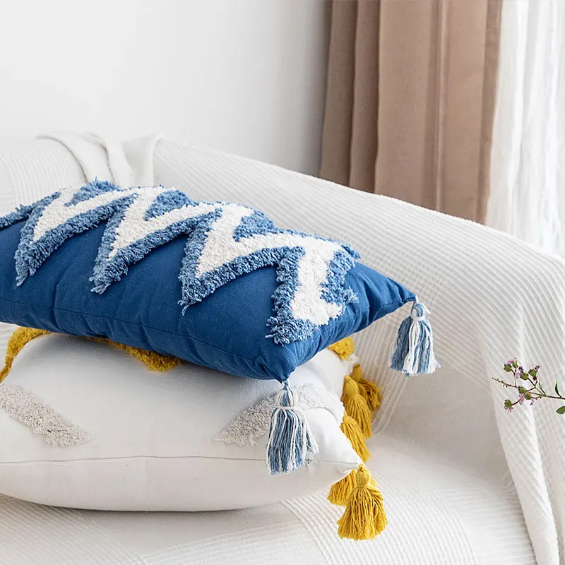 Moroccan Style Handmade Embroidery Cushion Cover Abstract Pillowcase Tassels Pillow Cover Home Decoration 45x45cm/30x50cm