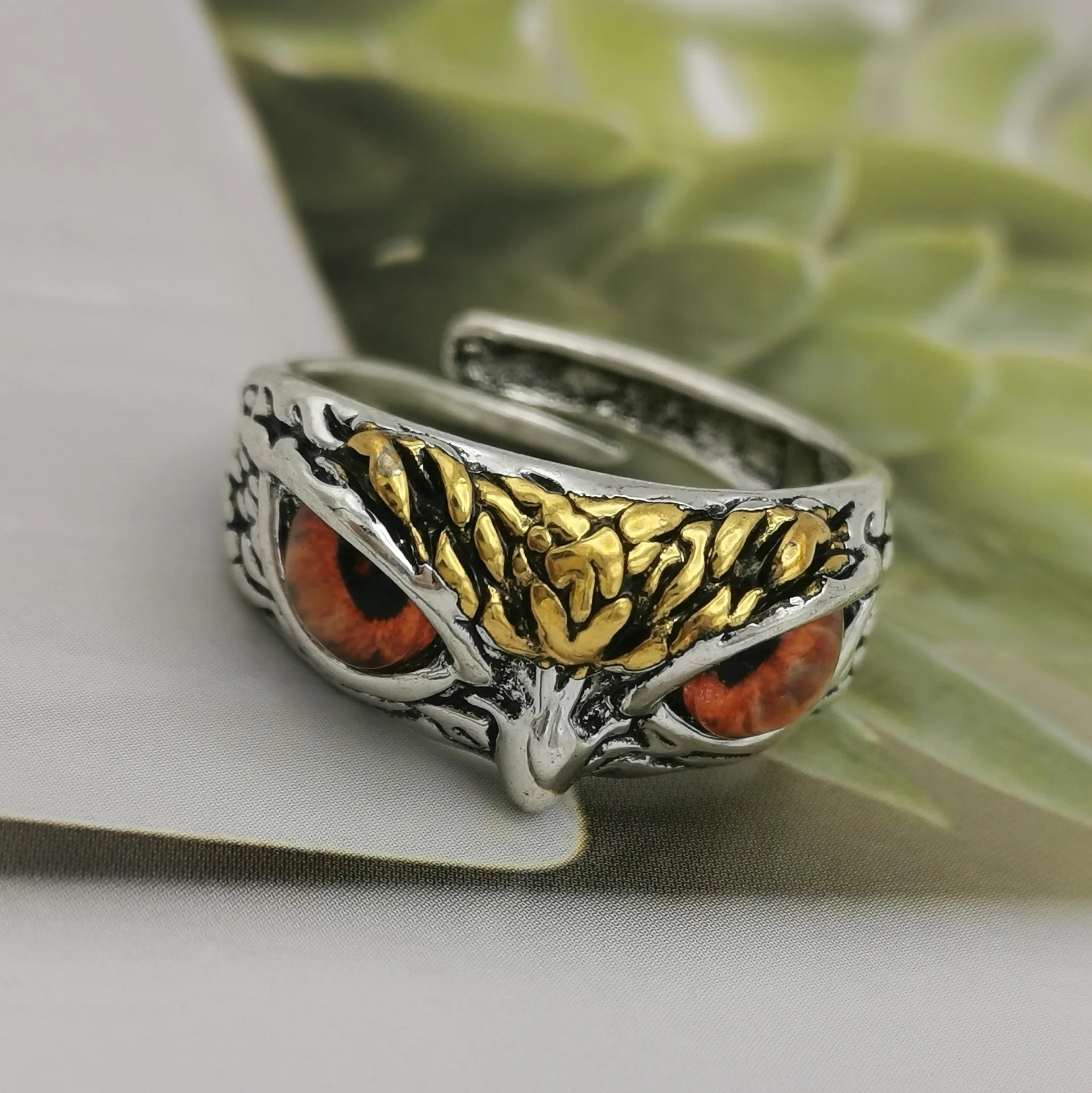 YADELAI Charming Fashion Owl Ring Vintage Man and Women Alloy Blue Eyes Owl Ring Versatile Argent  Adjustable Creativering Ring