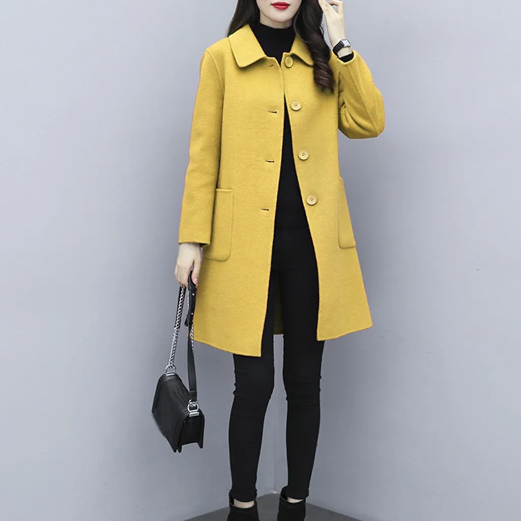 Abrigos mujer invierno зимнее пальто для женщин, Офисная однотонная зимняя офисная шерстяная куртка с длинным рукавом и пуговицами, пальто chaqueta