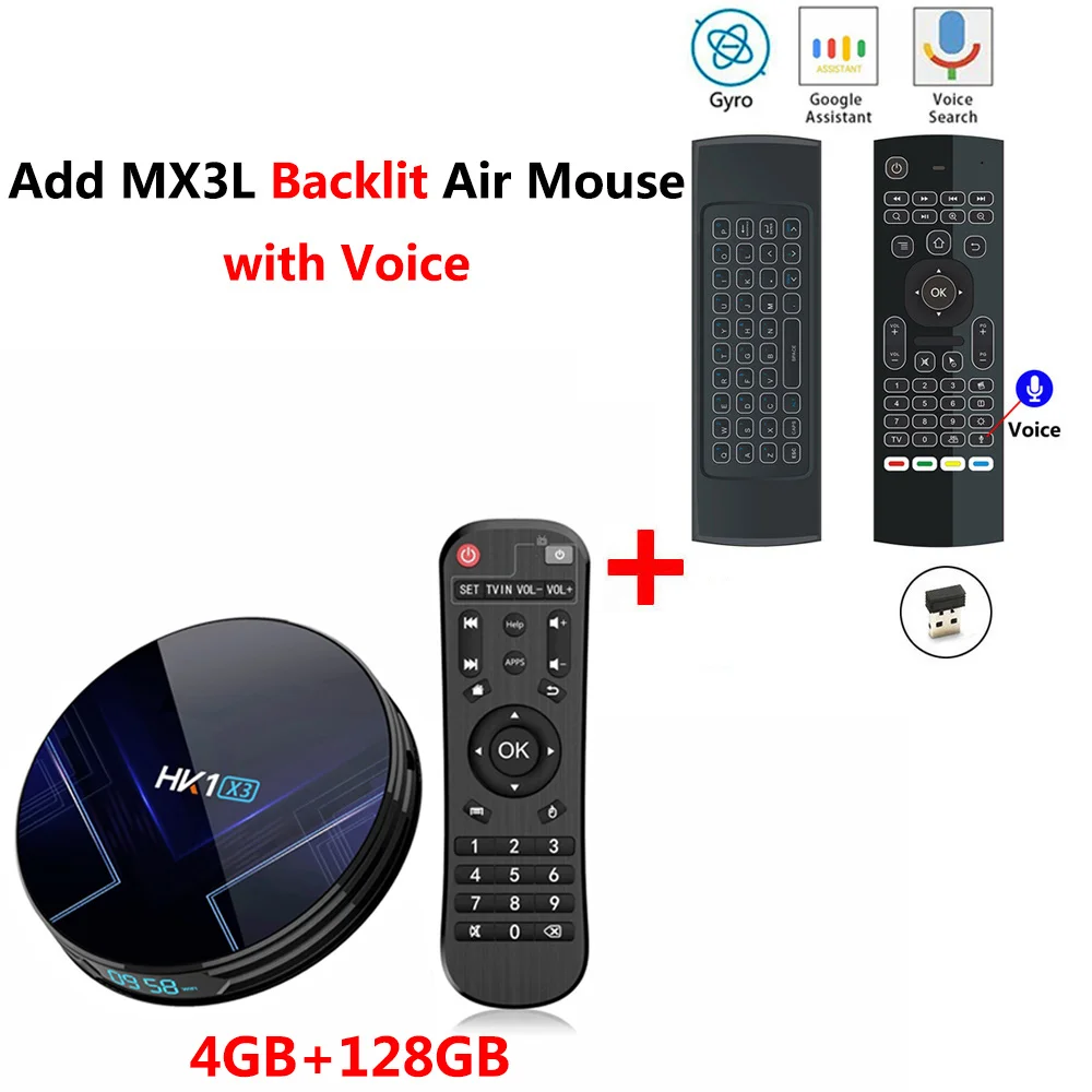 4GB128GB add MX3Lmic HK1 X3 Amlogic S905X3 Smart tv BOX Android 9,0 4 Гб ram 32 Гб 64 Гб 128 ГБ rom 2,4G 5G wifi Bluetooth 4K UHD телеприставка vs X96 MAX - Цвет: 4GB128GB add MX3Lmic