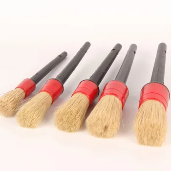 

5Pcs Natural Boar Hair Detail Brush Car Cleaning Detailing Set Automotive Detailing For Car Cleaning Dirt Dust Clean Brush
