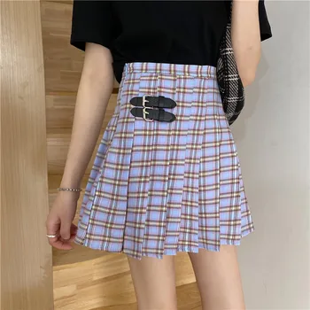 

Korean Summer New Plaid Skirts Women Harajuku High Waist mini Streetwear Pleated Skirts Ladies Sweet A-line Skirt jupe femme