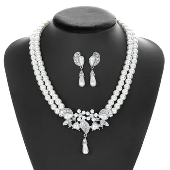 

Wholesale Price Classic Jewelry Set Pearl Crystal Necklace Pendant Earring For Women New Wedding Jewellery Femme Parure Bijoux