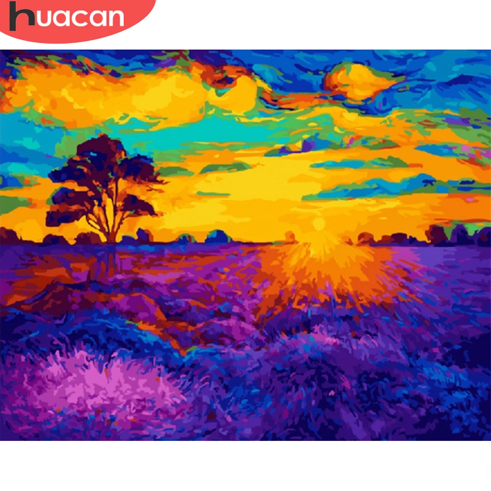 

HUACAN Oil Painting By Numbers Sunset Scenery Kits Drawing Canvas HandPainted DIY Pictures By Numbers Landscape Home Decoration