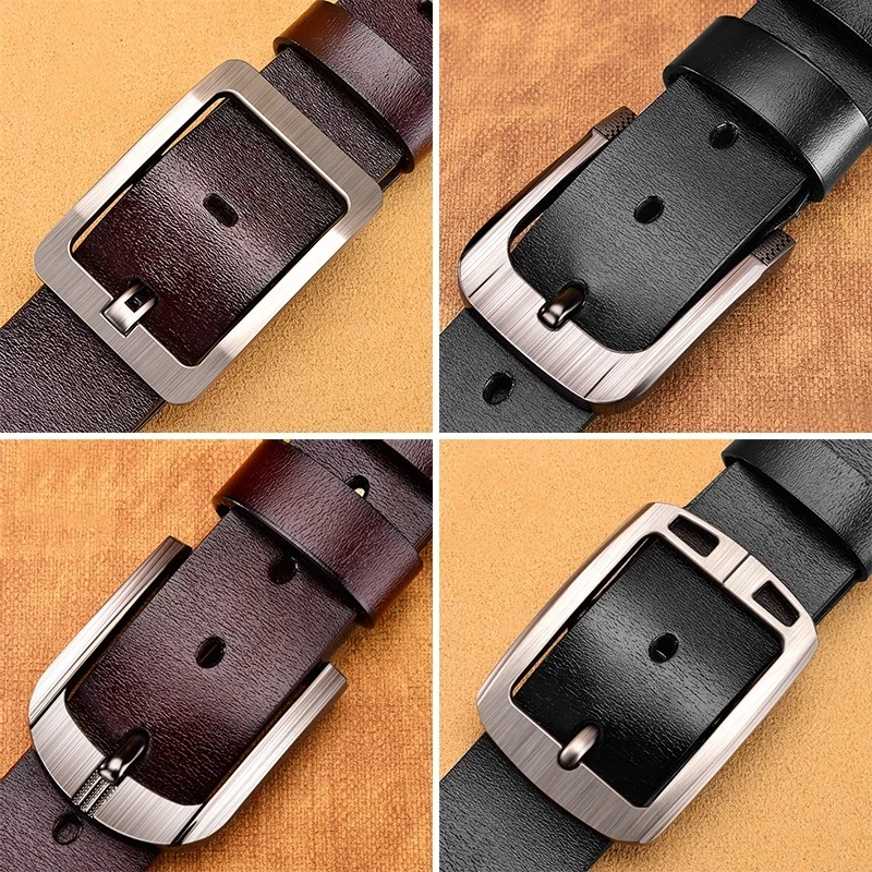Leather Men' High-quality Buckle Jeans