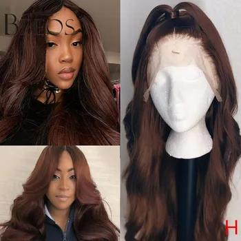 

Beeos 150% Brown Color Full Lace Human Hair Wigs Deep Part Wavy Pre Plucked With Baby Hair Bleached Knots Brazilian Remy Hair
