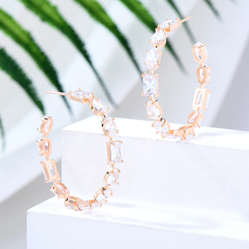 Siscathyy Light Luxury Fashion Zircon Circle Hoop Earrings For Women Crystal Round Earring Party Jewelry Accessory New Year Gift