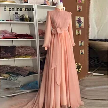 Blush Pink Moroccan Prom Dress Caftan Chiffon Formal Gown Arabic Dubai Women Evening Dress robe de soiree Muslim Evening Dresses