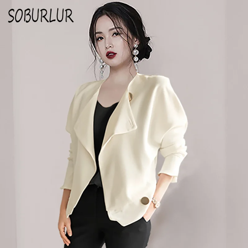 SOBURLUR Chic Women's Blouses Long Sleeve Korean Fashion White Shirts Crop Tops OL Formal Elegant Tunics Female Clothes 2021 New