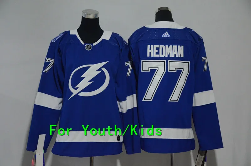 Молодежная вышивка прошитая Tampa Bay#91 Steve Stamkos 77 Victor Hedman 86 Nikita Kucherov Kids Jersey - Цвет: 4