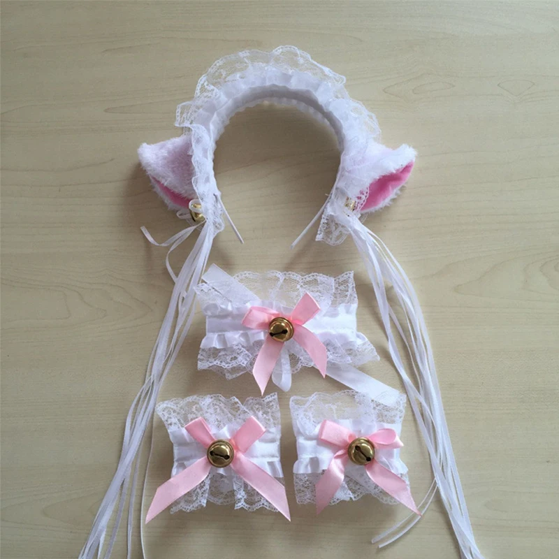 4/5 шт кота лисы меха, с заячьими ушками, с рисунком из аниме Kawaii костюм; повязка на голову+ хвост Напульсники милые Косплэй с украшением в виде кошачьих ушек повязка на голову аксессуары для головных уборов - Color: 8