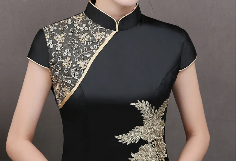 Сексуальное женское длинное платье Cheongsam с кружевными цветами летнее винтажное