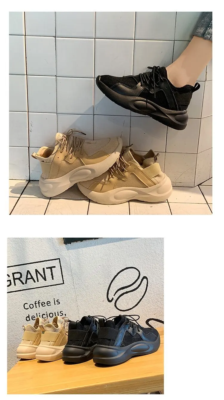 Women Platform Chunky Sneakers Casual Shoes Korean Fashion Winter Female Khaki Lace Up Comfortable Running Brand Dad Shoes Woman