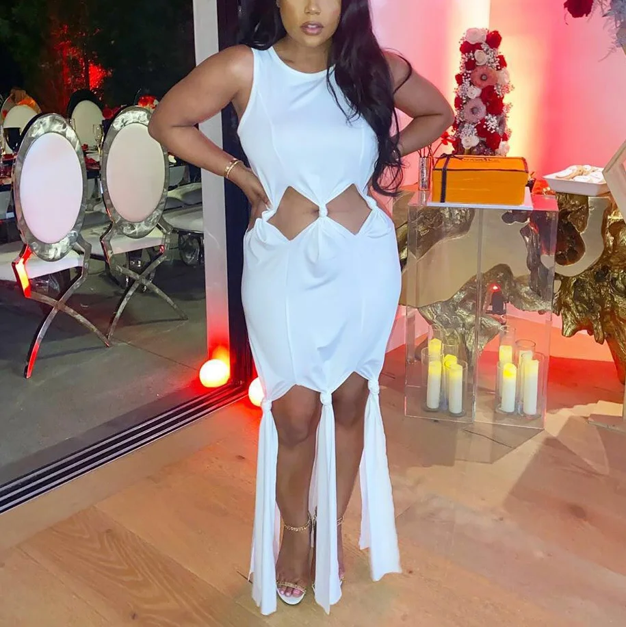 

Elegant White Dress Women Sexy Hollow Out Tassel Sleeveless High Waist Sexy Evening Night Club Wear Robe Vestidos 2022 New Hot