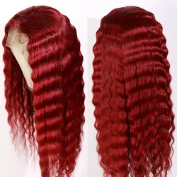 Eversilky красный цвет парик с крупными волнами предварительно сорвал с волосами младенца бесклеевой Remy бразильский 99j бордовый 13x4 парик
