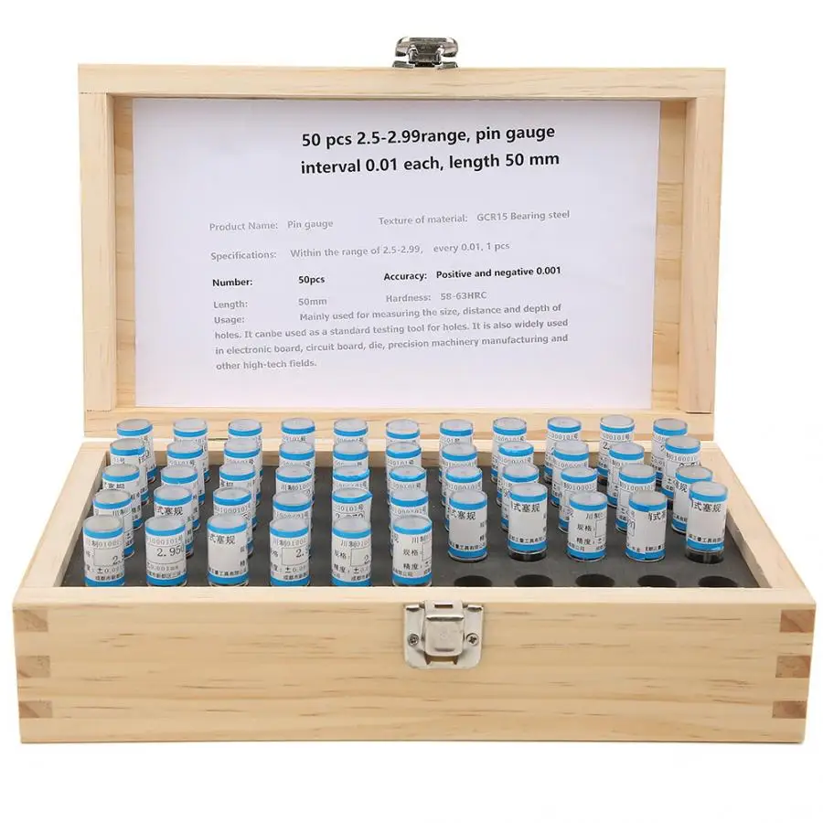 

Measuring Tools 50pcs 2.5-2.99mm Plug Pin Gage Set 0.001mm Tolerance Bearing Steel Precise Tool Para Marceneiro