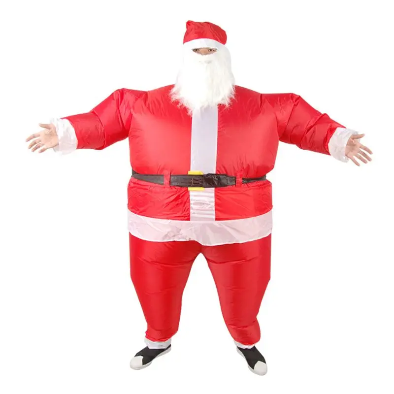 A Unisex Christmas Santa Claus Infatable Costume Beard Hat Cosplay Fancy Dress - Цвет: A