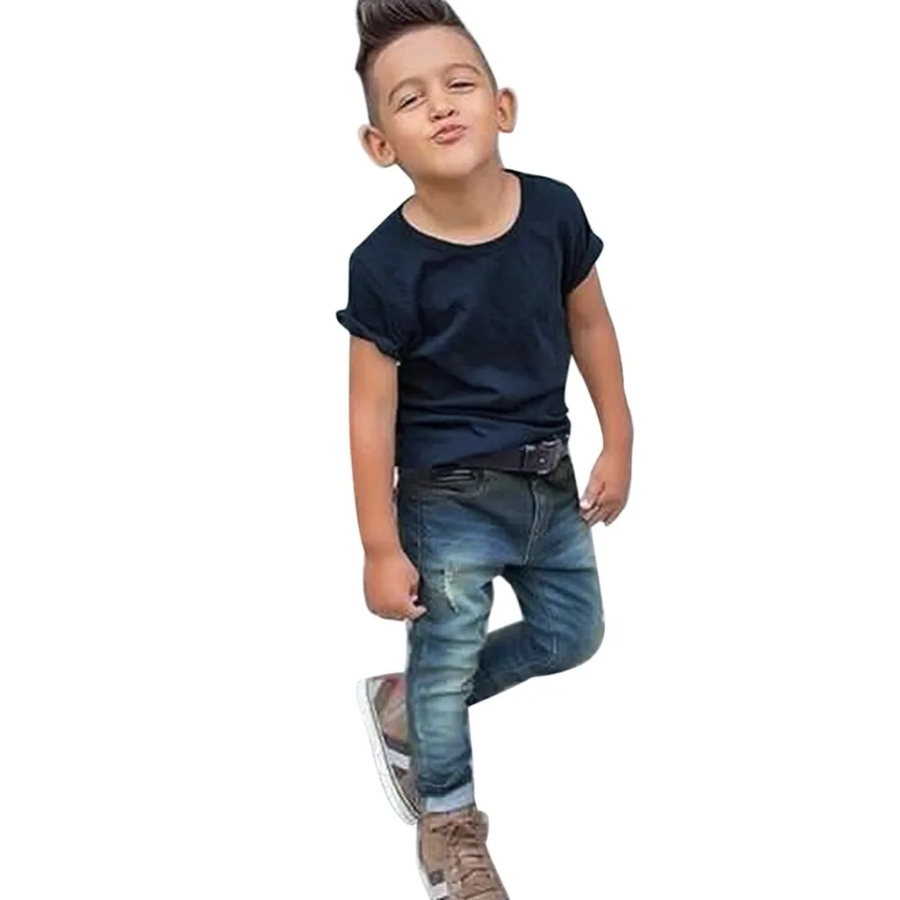 

Kids Clothing Set Cotton Short Sleeve T-Shirt +Long Jeans Fashion Clothes 2PCS SetA1