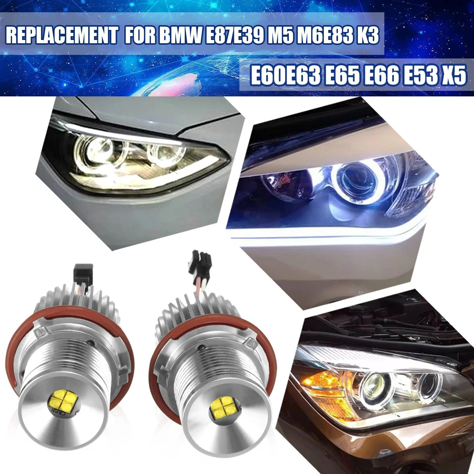 Angel Eyes Halo 6K White 20W LED Ring Marker Light Bulbs FIT BMW E39 E60 E63 E65 