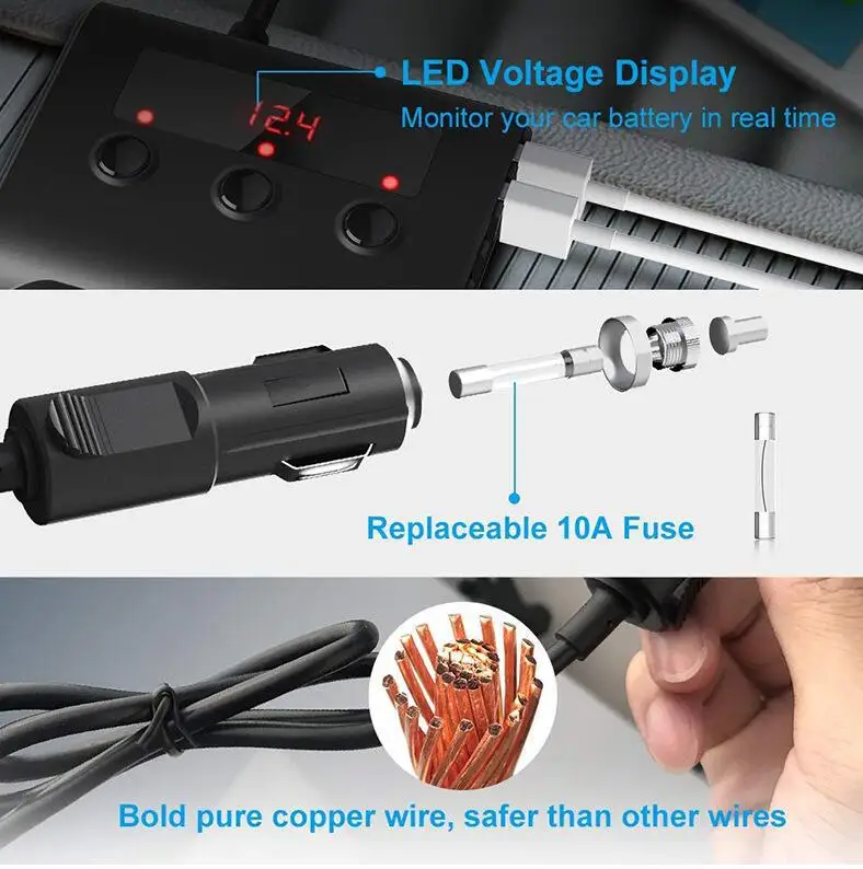 3 Way адаптер для автомобильного прикуривателя 12V 24V 100W Splitter гнезда Подключите