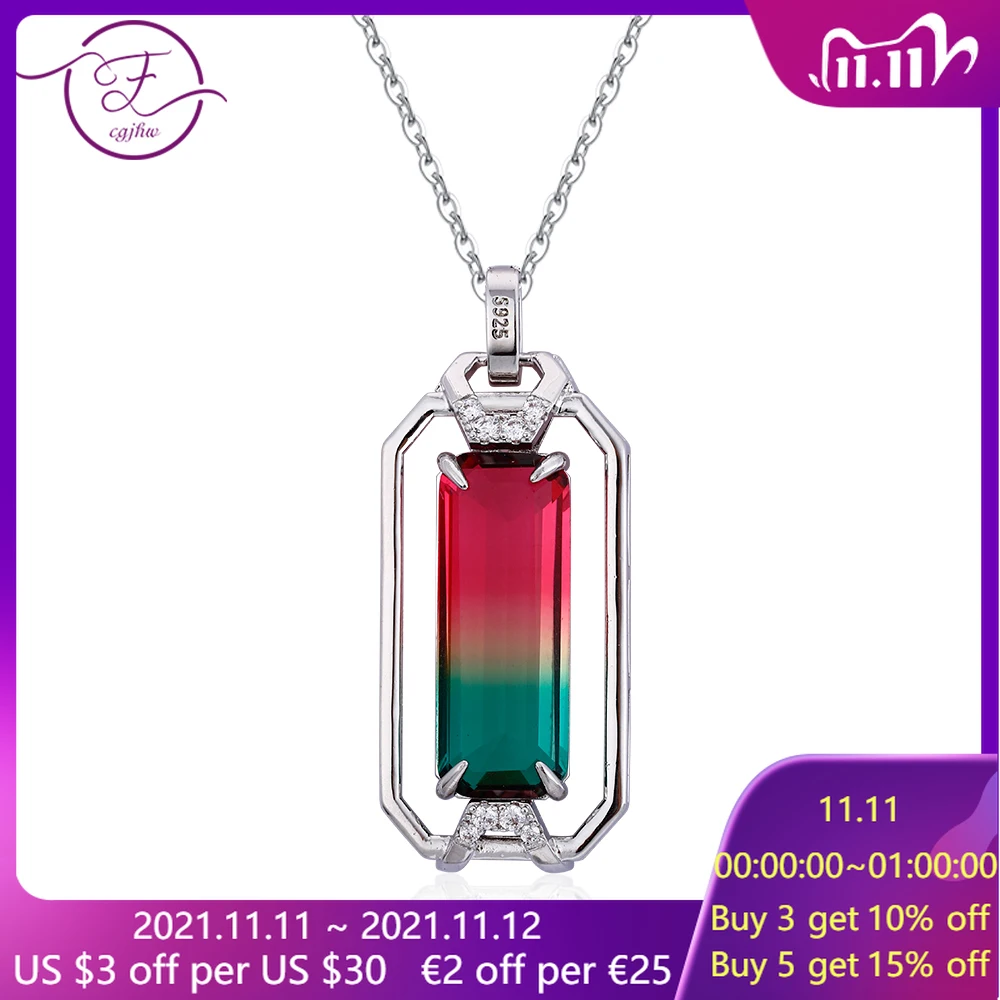 FCGJHW Hot Sale Pendant Necklace Large Inlaid Empty Rectangular 10*26MM Color Tourmaline Zircon Party Gift | Украшения и