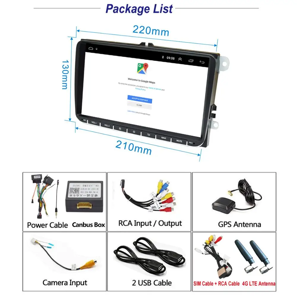 9 дюймов Android 1 Автомобильный мультимедийный плеер Радио Стерео GPS WIFI/4G MP5 Playr для VW
