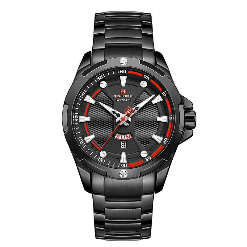NAVIFORCE мужские часы лучший бренд класса люкс Модные кварцевые мужские s часы водонепроницаемые спортивные мужские военные наручные часы Relogio Masculino - Цвет: black