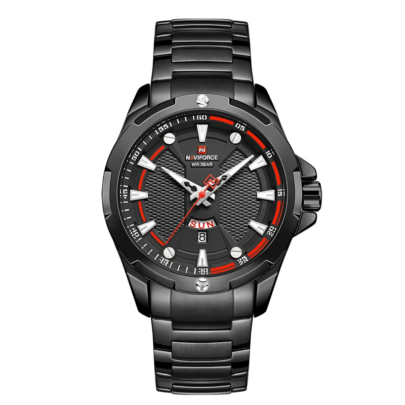 black Топ NAVIFORCE мужские часы брендовые Роскошные Модные Кварцевые водонепроницаемые мужские часы спортивные мужские военные наручные часы Relogio Masculino - Цвет: black