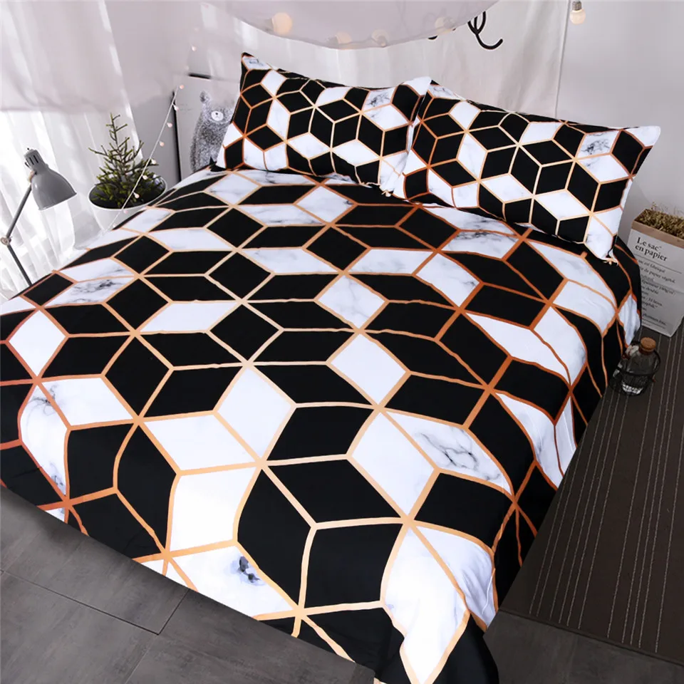 

HM Life Bedding Set Geometric Marble printing Black White Fashionable Duvet Cover Set Simple Style Bed Cover Home Textile