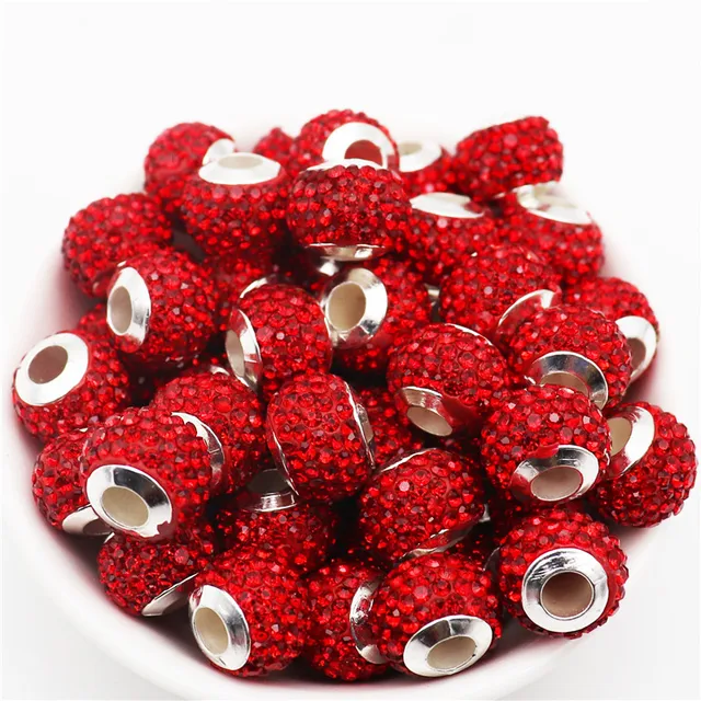 20Pcs New Assorted Color Luxury Rhinestone Large Hole Spacer Fit Pandora Charms Bracelet Hair Beads for Women DIY Jewelry Making Big Luxury Color 12