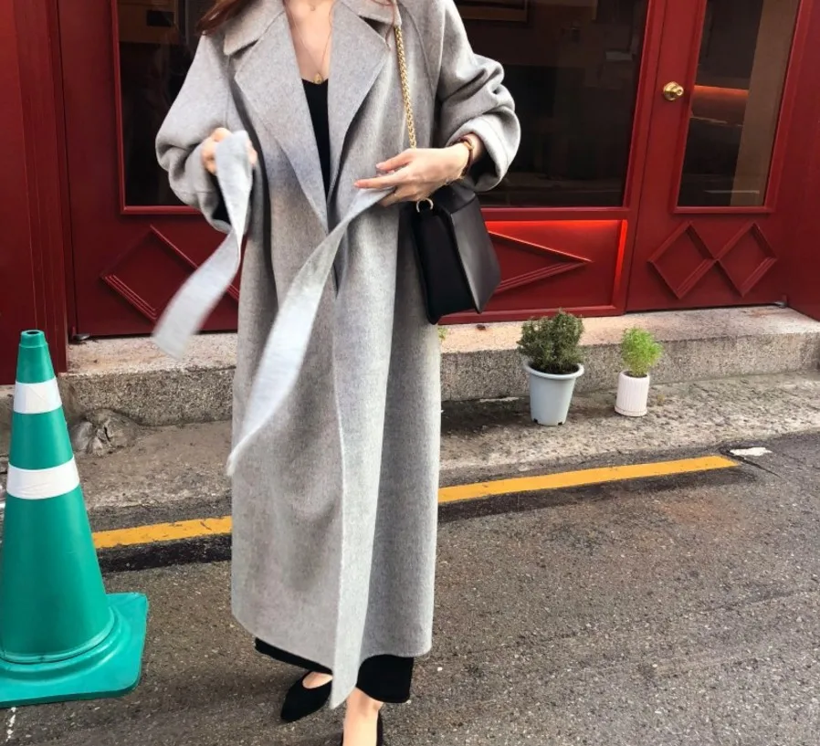 Хлопковое длинное шерстяное пальто для женщин, зимнее новое женское элегантное женское пальто с отложным воротником и поясом, шерстяное повседневное пальто Y8006