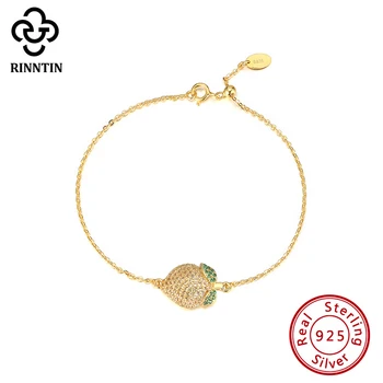 

Rinntin Pure 100% 925 Sterling Silver Bracelet Gold Color Lemon Design AAAA Zircon Refreshing Bijoux For Grils TEQB06
